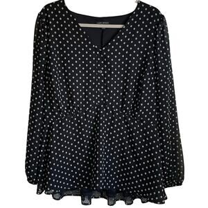 Lane Bryant Babydoll Top Sz 18 Popover Blouse V-Neck Floral Black White Feminine